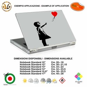 adesivo notebook bambina bansky style tablet sticker child pvc cropped black red - Zdjęcie 1 z 2