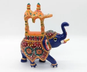 Handmade Metal Elephant Lucky Painted Blue India - Picture 1 of 5