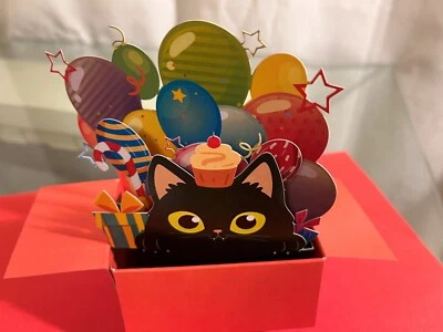 3D cute black cat in a box - small card - Image 1 of 2