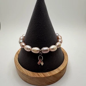 Lavender Fresh Water Pearls Bracelet 925 Silver Ribbon & Clasp - Picture 1 of 8