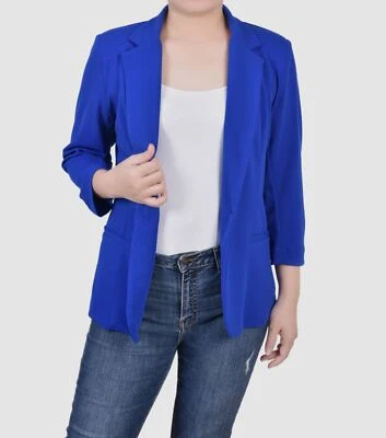 NY Collection Women's Blue Crepe One Button 3/4 Sleeve Blazer Jacket Size PM - Image 1 of 2