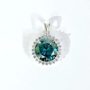 10 KT Blu Creato IN Laboratorio Diamante Ciondolo Intorno Con Accenti VVS1 - Foto 1 di 3