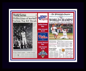 PHILADELPHIA PHILLIES MATTED MULTIIMAGE PIC 1980@2008 WORLD SERIES NEWSPAPERS #2 - Picture 1 of 1