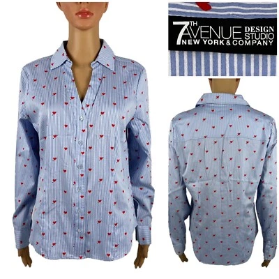 Top mediano New York and Company para mujer azul a rayas botones corazones delanteros nuevo con etiquetas Foto 1 de 4