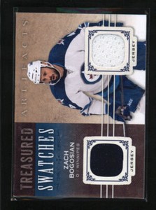 ZACH BOGOSIAN 2014/15 UD ARTIFACTS TREASURED SWATCHES DUAL GAME JERSEY AF2515