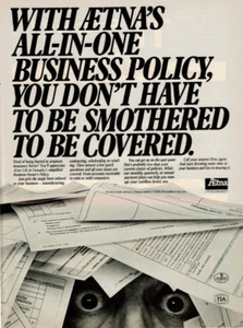 Anuncio impreso vintage 1981 con política comercial todo en uno de Aetna cubierto asfixiado - Imagen 1 de 2