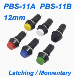 Druckknopf Rundschalter 12mm Verriegelung momentan SPST PBS-11A/B EIN/AUS 1A250V - Picture 1 of 10