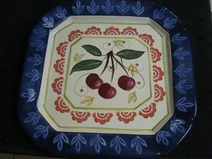 Certified International Nancy Green Deep Blue Platter 13.5" Cherries in Center - Picture 1 of 7