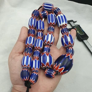 AA 335g Venetian Style Trade Beads Blue Chevron Glass Beads Long necklace - Picture 1 of 23