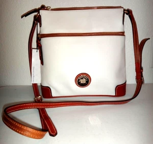 DOONEY & BOURKE Cross-body Messenger Shoulder Bag White Brown Leather Gold Logo - Picture 1 of 12