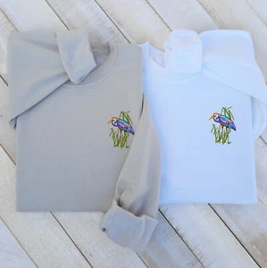 Heron Embroidered Sweatshirt, Embroidered Heron Sweatshirt Unisex, Bird - Picture 1 of 10