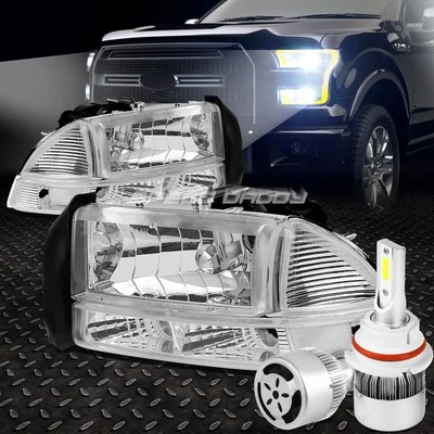 CHROME HOUSING HEADLIGHT+透明角+白色LED 9007 HID带风扇适用于97-04 DURANGO — 第 1/4 张图片