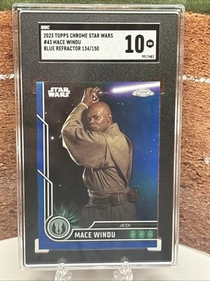 2023 Topps Chrome Star Wars Blue Refractors #43 Mace Windu 134/150 SGC 10 GEM - Image 1 of 3