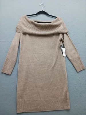 New York & Company женщин M свитер платье желтовато-коричневый акрил с плеча длинным рукавом - Изображение 1 из 4