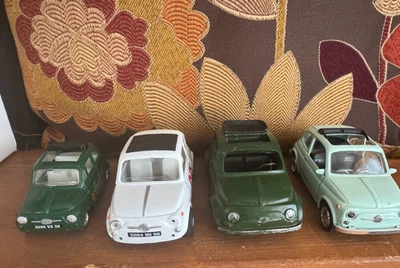 FOUR Diecast Metal Model Car Toys Fiat 500 Minicar 4 DIFFERENT SEE PHOTOS - Image 1 of 4
