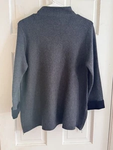 Tahari Sz L Gray Mock Neck Sweater Flip Cuff Lagenlook Luxe Cozy Chic Zip - Picture 1 of 11