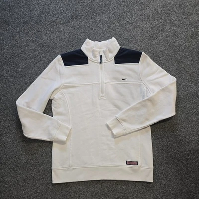 Suéter Vineyard Vines Mujer Pequeño Blanco 1/4 Cremallera Manga Larga Logo Informal Preppy Foto 1 de 4