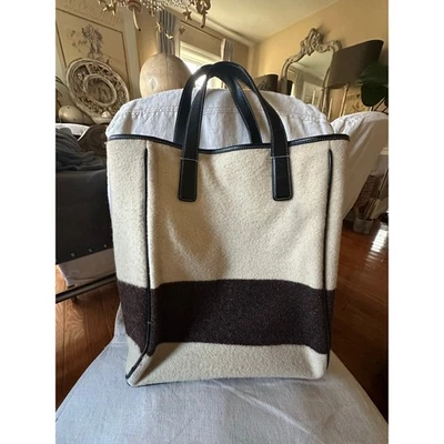 Coach Tote Bag Wool Ivory Brown Bag top leather top handles 05-8128 - Image 1 of 4