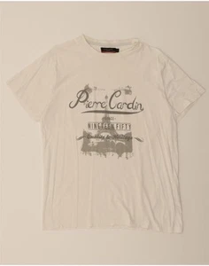 PIERRE CARDIN Mens Graphic T-Shirt Top Large White Cotton AS14 - Picture 1 of 3