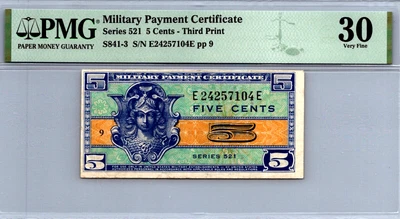 Series 521 ($.05 CENTS) RARE 3rd Printing PMG 30 VF Pick S841-3 - Image 1 of 4