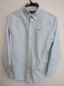 Youth Vineyard Vines Whale Shirt Green Blue Check Long Sleeve Large 16 - Picture 1 of 3