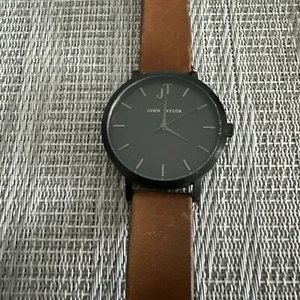 John Taylor Watch Black With Brown Leather Band - Picture 1 of 4