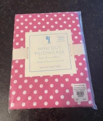 Pottery Barn Kids PINK Polka DOT Standard pillowcase~ NEW~100% Organic Cotton - Image 1 of 4