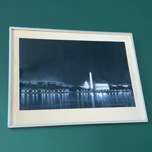 Vintage 70er Original Washington DC Skyline Gemälde gerahmte Kunst signiert - Bild 1 von 13