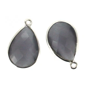 Bezel Gem Pendant - Sterling Silver - 13x18mm Faceted Pear - Grey Monalisa - Picture 1 of 3