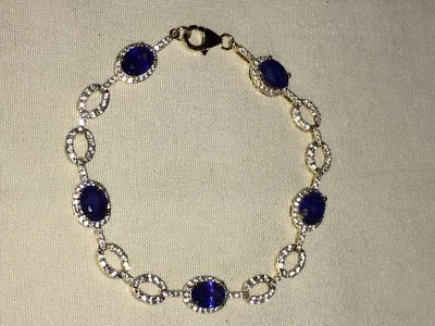 NUEVO Hermoso BRAZALETE RAREZAS ZAFIRO AZUL PIEDRAS PRECIOSAS CIRCÓN CHAPADO EN ORO MG Foto 1 de 4