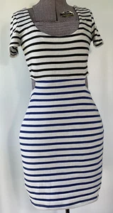 Lucca Couture Dress Womens Striped Black/Blue Back Zip Size Medium - Picture 1 of 5