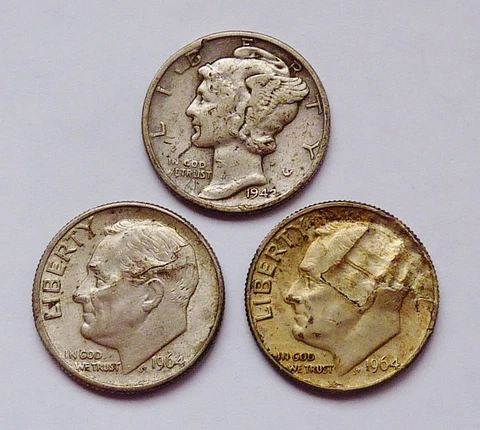 ERROR! 3 MIXED DATE: MERCURY + ROOSEVELT DIMES ~ LAMINATION ~ V FINE + X FINE Cover