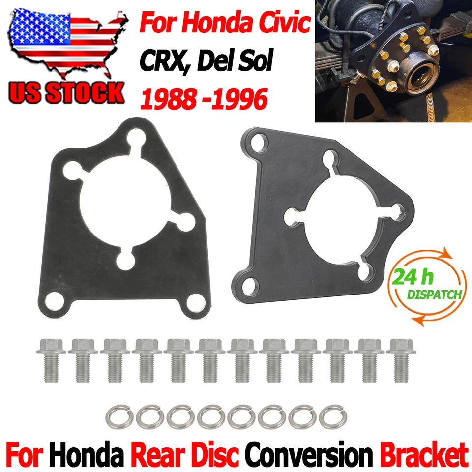 Placas de suporte de conversão de freio a disco traseiro para 1988-1996 Honda Civic CRX Del Sol - Imagem 1 de 4