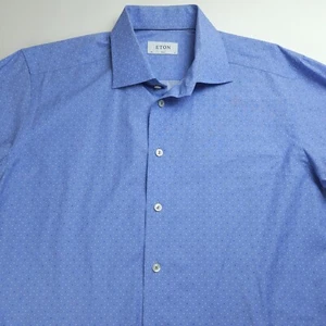 ETON Blue & White Polka Dot Dress Shirt Size 17 x 43 Slim Long Sleeve - Picture 1 of 4