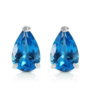 14K. SOLID GOLD STUD EARRING WITH NATURAL BLUE TOPAZ (White Gold) - Picture 1 of 6