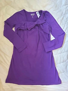 Nwt Girls 12 L Dress Purple Big Bow long sleeve Stretch 77Kids American Eagle - Picture 1 of 4