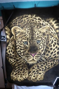 Vintage Biederlack Jaguar Panther Acrylic Blanket 56x78 Made in USA Soft Fleece - Picture 1 of 8