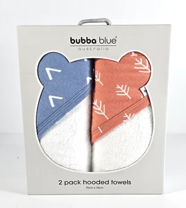 Bubba Blue Baby 2PK Soft Cotton Bamboo Hooded Towels 2 Pack Nordic Denim-Clay - Picture 1 of 6