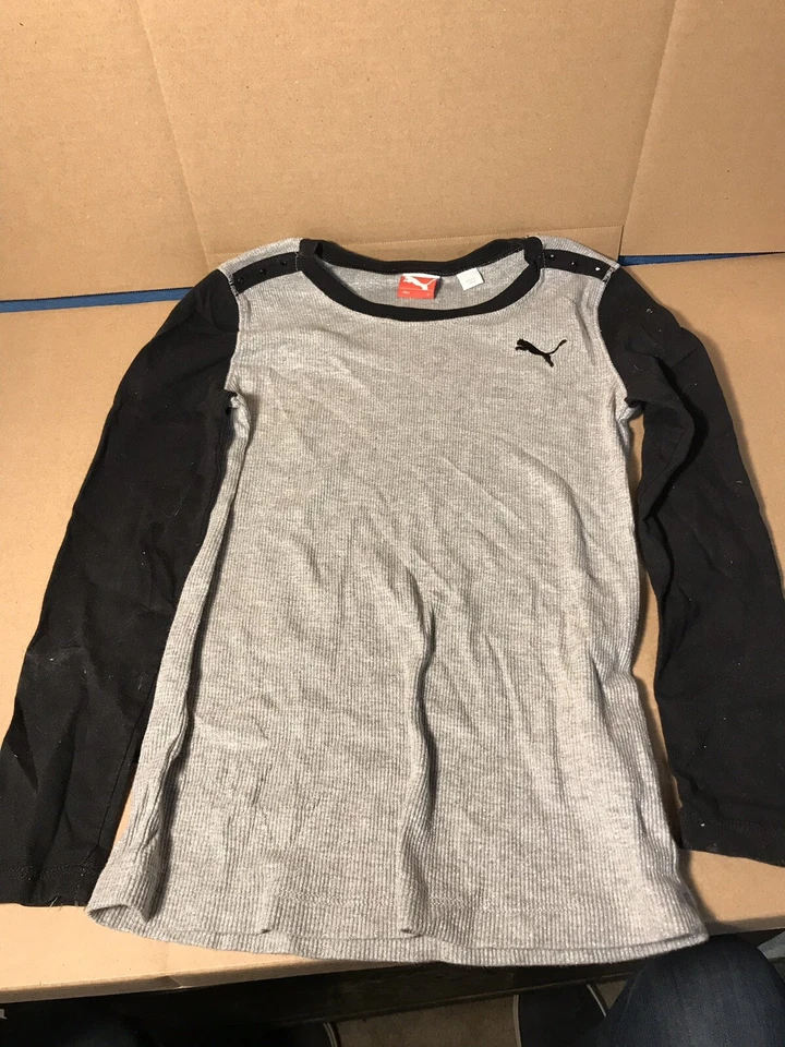 Youth Girls Small S Puma Long Sleeve Shirt Gray Speckled Black Sleeve - Image 1 of 4