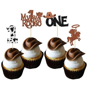 24Pcs Cowboy 1st Birthday Cupcake Toppers Glitter First Birthday Hat Cowboy O... - Picture 1 of 7