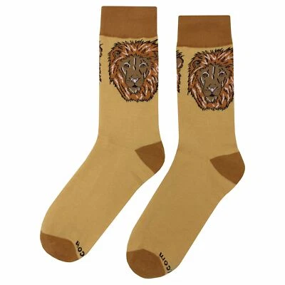 NWT Lion Head Dress Socks Novelty Men 8-12 Gold Crazy Fun Sockfly - Image 1 of 4