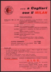 Programma per seguire la squadra di calcio Milan in trasferta a Cagliari - 1969 - Foto 1 di 1