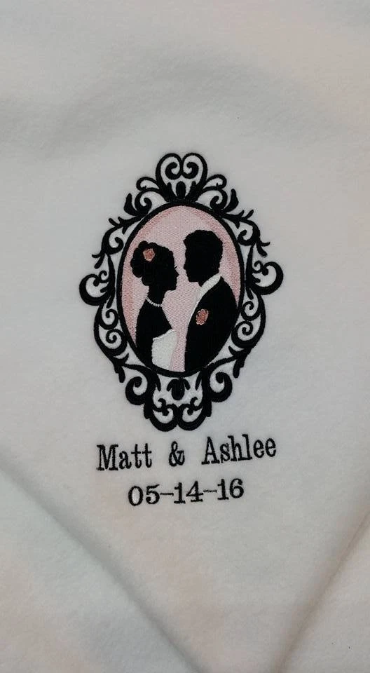Silhouette Anniversary Bride & Groom Personalized Wedding Fleece Blanket Throw  - Image 1 of 1