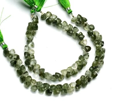 Cuarzo rutilo verde gema natural 7 mm aprox. Cadena de cuentas con forma de trillón tamaño 8" Foto 1 de 4