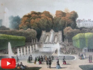 Fontainebleau St. Cloud France c.1850-60's Lot x 5 lovely old color prints - Picture 1 of 5