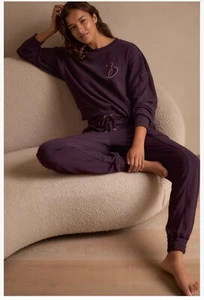 B By TED BAKER Purple Crinkle Sweat Top + Joggers Loungewear Set Pyjamas ~ Sz 14 - Picture 1 of 10