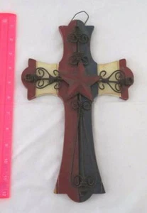 Rustic USA Patriot 12" CROSS Wood Wire WALL DECOR America Door Proud Love Star - Picture 1 of 4