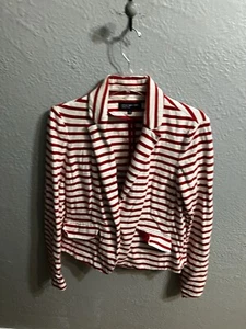Jones New York Red & white striped Cropped Jacket Size 10 Womens - Picture 1 of 6