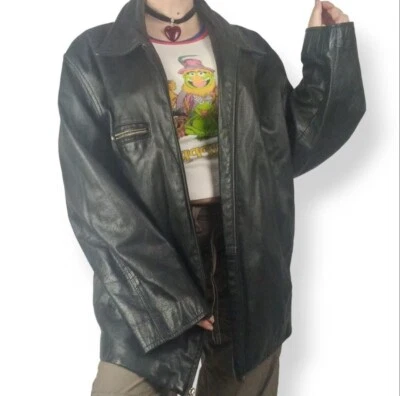 Pepsi black leather Jacket Mens XL moto motorbike punk Promotional 90s Vintage  - Image 1 of 4