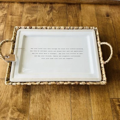 Mud Pie Stoneware Platter with tray basket Tray with Basket NWT Tiny chip ** - Image 1 of 4